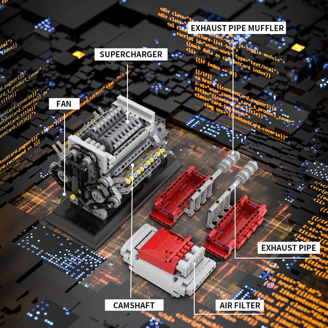 MOC Crossplane V8 Engine with Supercharger Blocks