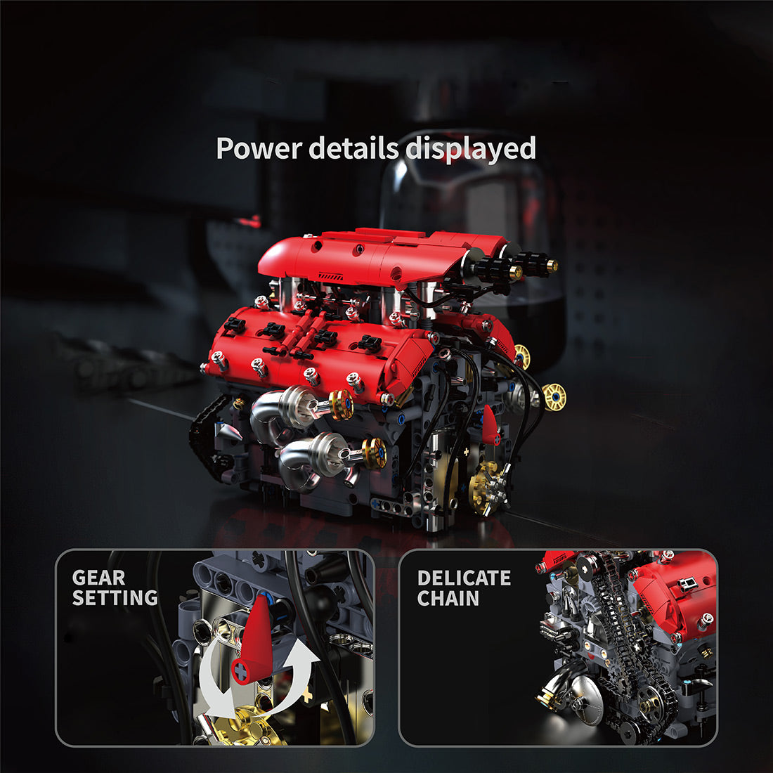 Ferrari V8 Engine Building Blocks Toy Set DOHC Naturally Aspirated MOC Motor Build Your Own V8 Engine - 350PCS